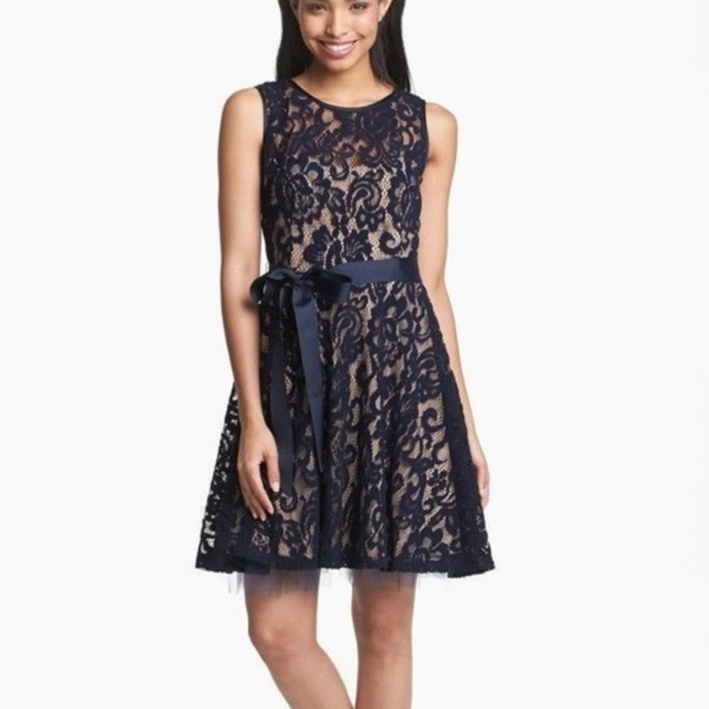 Betsy & Adam Navy Lace Cocktail Dress